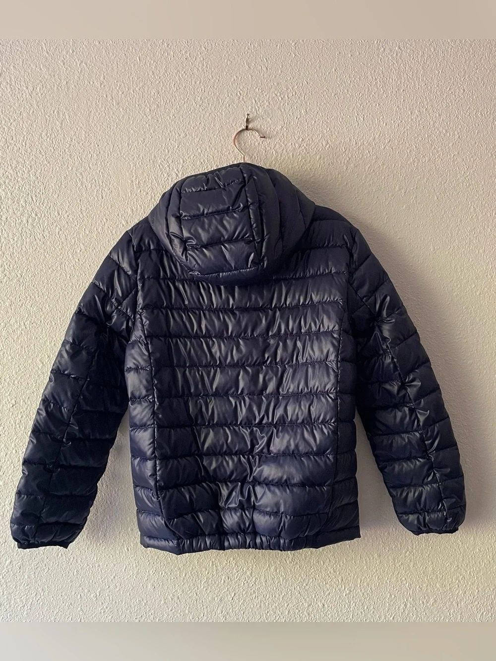Primary Kids Size 10 Navy Blue Hooded Puffer Jacket Lightweight Packable Coat